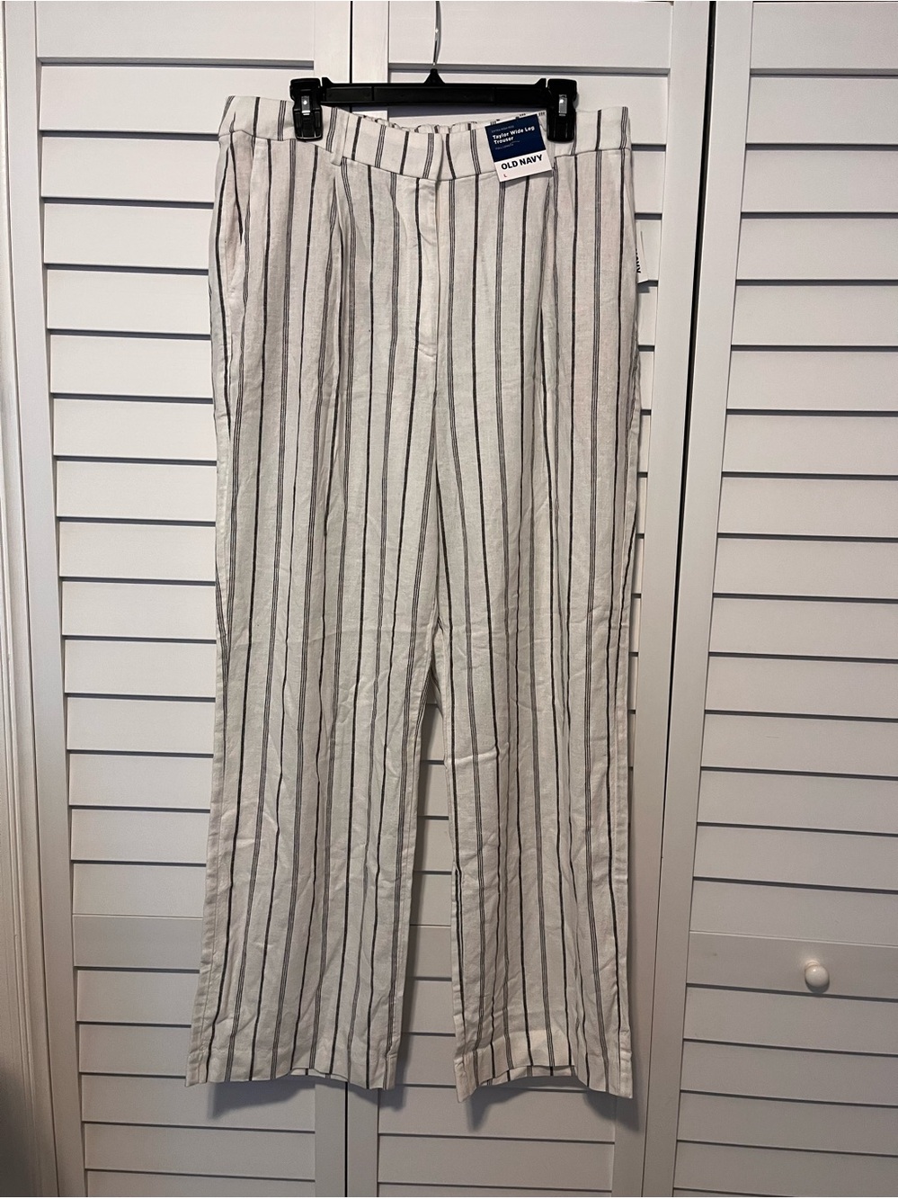 Old Navy Women's White Linen Striped Taylor High Rise Wide Leg Trousers Pants L